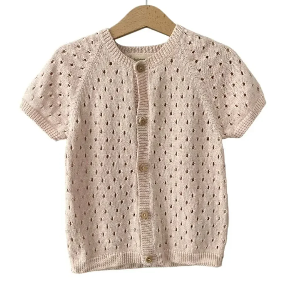 Fin & Vince Pink Open Knit Short Sleeve Cardigan - 4/5